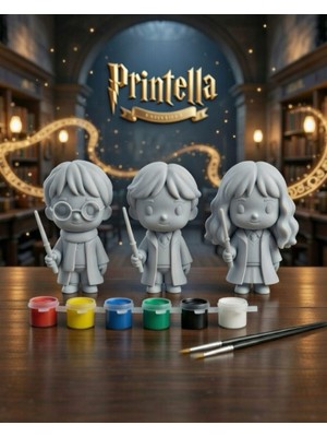 Printella Harry Potter Boyama Seti – 3 Figür, 6 Renk Boya, 2 Fırça – Kendin Boya Hobi ve Dekoratif Figür Seti