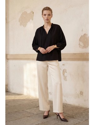 Hiccup Kadın My Fashıon Rahat Kesim Uzun Kollu Gömlek Siyah