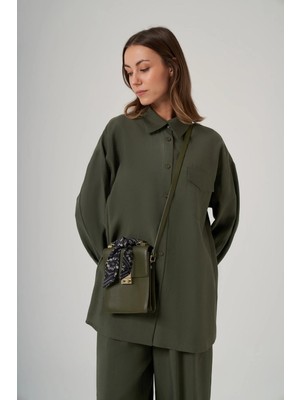Nuss 1063 Tek Cep Kapak Detaylı Tencel Kumaş Gömlek Yaka Pantolonlu Takım Yeşil