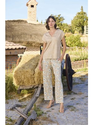 Fantastik Store Arias Closet Çiçek Deseni V Yaka Pijama Takımı