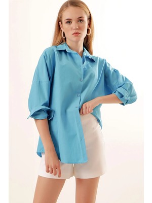 Hiccup Kadınlar BDART Oversize Poplin 2’li Gömlek Maya Mavisi