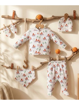 Mahfel 5'li Bisikletli Ayı %100 Pamuk Premium Hastane Çıkış Seti 009