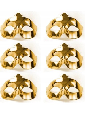 Eco Port Altın Metalize Renk Düz Balo Parti Maskesi 6 Adet