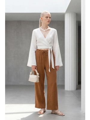 Hiccup Kadınlar MY FASHION Lastik Bel Düz Paça Pantolon Kahve Kahvesi