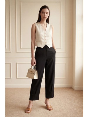 Hiccup Kadın My Fashıon Yüksek Bel Düz Paça Cepli Pantolon Siyah