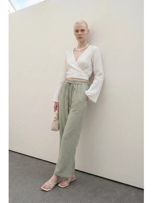 Hiccup Kadın My Fashıon Lastik Bel Düz Paça Pantolon Adaçayı Yeşili