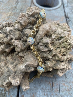 Çelik Nazar Boncuklu 14 K Bileklik