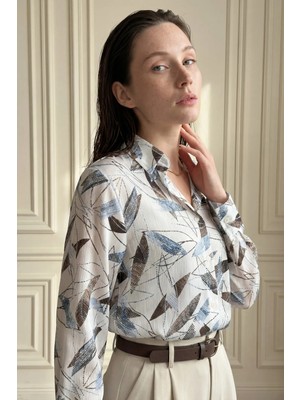 Hiccup Kadın My Fashıon Desenli Düğmeli Gömlek Mavi