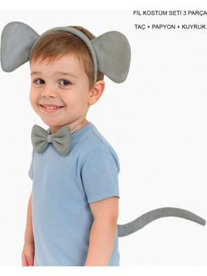 Eco Port Fil Kostümü Aksesuar Seti 3 Lü - Taç Papyon Kuyruk