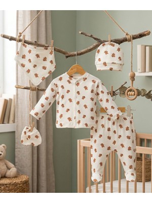 Mahfel 5'li Ayıcık %100 Pamuk Premium Hastane Çıkış Seti 009