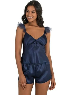 Fantastik Store Arias Closet Lacivert Saten Şort Takımı 9212