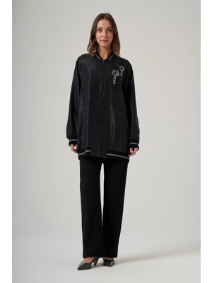 Nuss 6038 Taş Işlemeli Jakar Bamber Kap Siyah