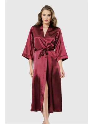 Fantastik Store Arias Closet Bordo Uzun Saten Sabahlık