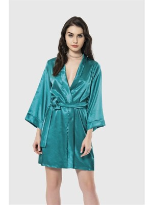 Fantastik Store Arias Closet Zümrüt Kısa Saten Sabahlık