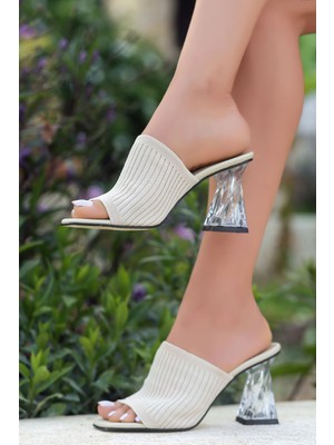 Shemard Sorgul Triko Krem Topuklu Terlik