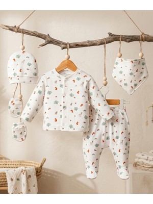 Mahfel 5'li Tilki Çam Ağacı Yılbaşı %100 Pamuk Premium Hastane Çıkış Seti 009