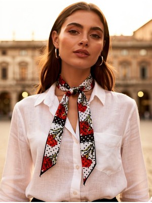 Puantiye Desenli Kadın Fular - Ceket, Elbise ve Gömlek Kombinleri Için, Hediye Olarak Ideal