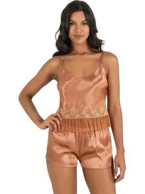 Fantastik Store Arias Closet Bakır Saten Şort Takımı 9209