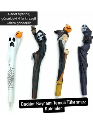Dogadastore Hayalet İskelet Cadı Yarasa Konseptli Polyester Tükenmez Kalem 4 Lü Ürün