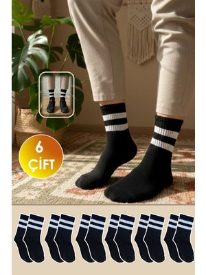 Yasyas 6 Çift Unisex Çizgili Tenis Kolej Çorap