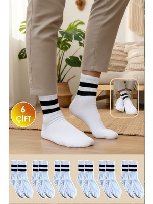 Yasyas 6 Çift Unisex Çizgili Tenis Kolej Çorap