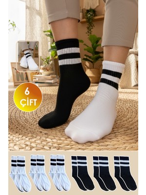 Yasyas 6 Çift Unisex Çizgili Tenis Kolej Çorap