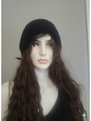 Hobi Universe El Örgüsü Kadın Bere Kışlık Yünlü Dökümlü Oversize Bohem Tarz Slouchy Şapka Modeli