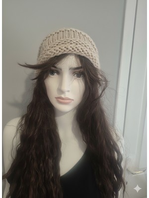 Hobi Universe El Örgüsü Kadın Bere Kışlık Yünlü Dökümlü Oversize Bohem Tarz Slouchy Şapka Modeli