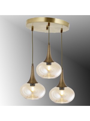 TT602-3Y-FULLESK Tt Aydınlatma Eskitme Kaplama 3 Lü Hunili Tombul Camlı Yuvarlak Avize