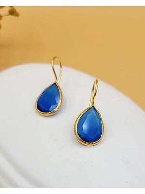 Nevoka Mavi Kedi Gözü Sıvama Altın Kaplama Damla Küpe