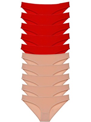 Leopardess 10 adet Eko Set Likralı Kadın Slip Külot Kırmızı Ten