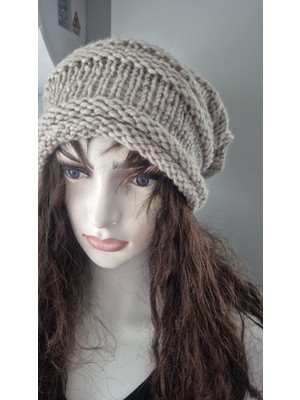 Hobi Universe El Örgüsü Kadın Bere Kışlık Yünlü Dökümlü Oversize Bohem Tarz Slouchy Şapka Modeli