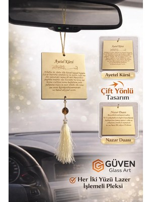 Güven Çift Taraflı Pleksi Künye Oto Süsü Ayetel Kürsi ve Nazar Dua Yazılı ( ZİNCİRSİZ )