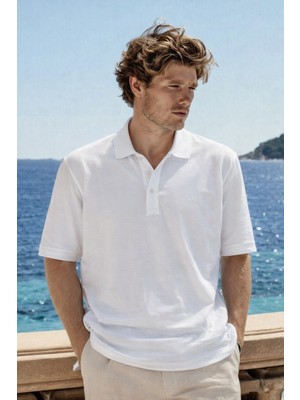 Damga Erkek Premium Comfort Beyaz Polo Yaka T Shirt