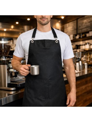 Mutfak Önlüğü siyah Leke Tutmayan Kumaş Ayar Askılı