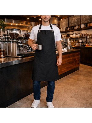 Mutfak Önlüğü siyah Leke Tutmayan Kumaş Ayar Askılı