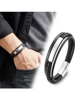 Fm 💎 Premium İsim Yazılabilir Deri Çelik Plaka Bileklik – Gümüş 31834B28D7  - 21 cm