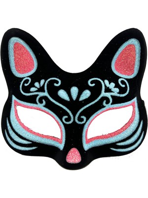 EkoAlışverişDünyam Siyah Süet Mavi Kırmızı Simli Kedi Maskesi