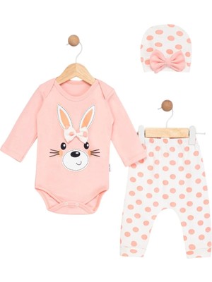 GMG Collection Baby Puantiyeli Tavşan 3 Lü Badili Takım 6 Ay ,9 Ay Kız Bebek Zıbın