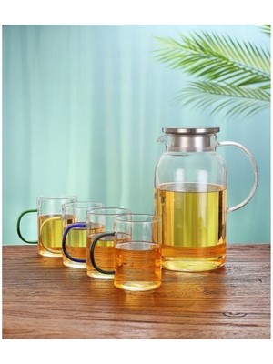 EkoAlışverişDünyam Borosilikat Cam Sürahi ve 4'lü Fincan Seti