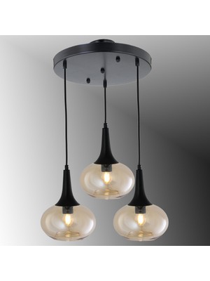 TT602-3Y-SY-BAL Tt Aydınlatma Mat Siyah - Bal  3 Lü Hunili Tombul Camlı Yuvarlak Avize