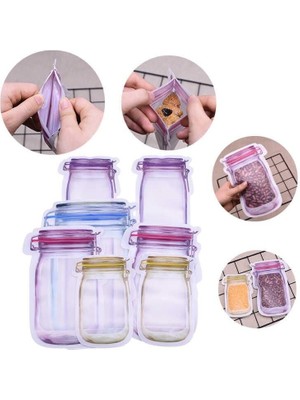 EkoAlışverişDünyam Kavanoz Görünümlü Kilitli Saklama Poşeti Çıtçıtlı ve Pratik Torba