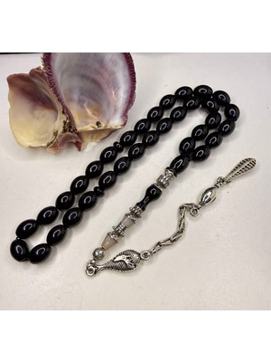 İskenderun Tesbih Nakkaş Imame Oltu Gibi Simsiyah Sıkma Kehribar Tesbih