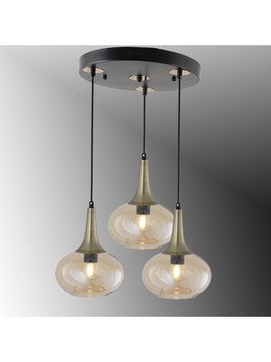 TT602-3Y-SY-ESK Tt Aydınlatma Mat Siyah - Eskitme 3 Lü Hunili Tombul Camlı Yuvarlak Avize