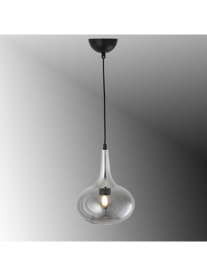 TT602-1-SY-KR Tt Aydınlatma Mat Siyah - Krom Tekli Uzun Hunili Tombul Camlı Avize