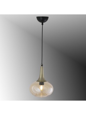 TT602-1-SY-ESK Tt Aydınlatma Mat Siyah - Eskitme Tekli Uzun Hunili Tombul Camlı Avize