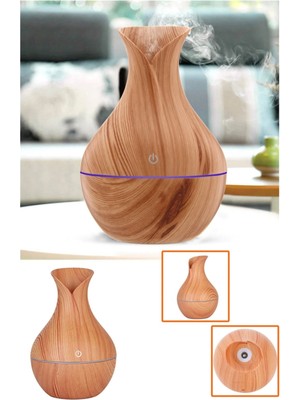 USB Bağlantı Ahşap Görünümlü Işıklı Aromalı Hava Nemlendirici