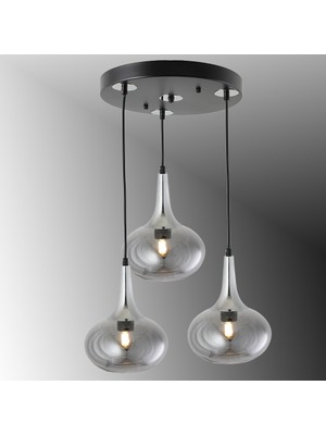 TT602-3Y-SY-KR Tt Aydınlatma Mat Siyah - Krom 3 Lü Hunili Tombul Camlı Yuvarlak Avize