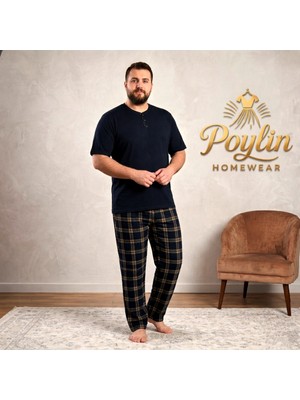 Işılay Erkek Battal Beden Kısa Kollu Ekose Desenli Penye Pamuk Pijama Takımı