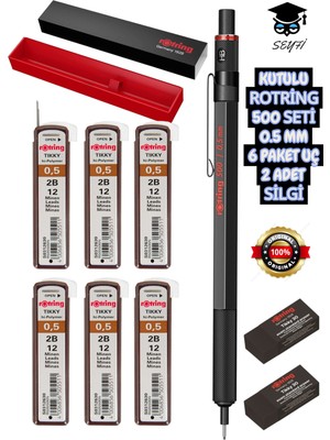 Kutulu Rotring 500 Uçlu Kalem Seti Versatil Kalem 6 Paket Uç 2 Adet Silgi